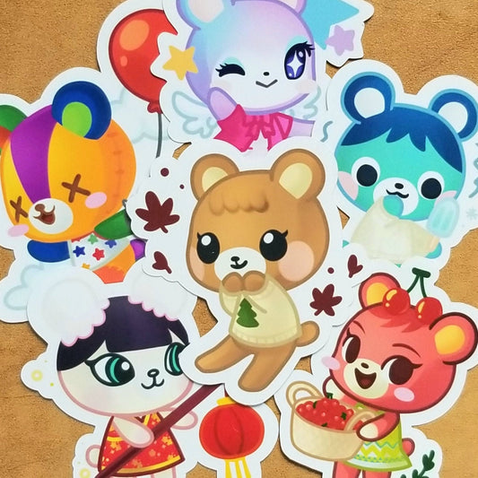 Animal Crossing New Horizons | Maple | Stitches | Cheri | Judy | Pekoe | Bluebear | Glossy Die Cut Sticker Set