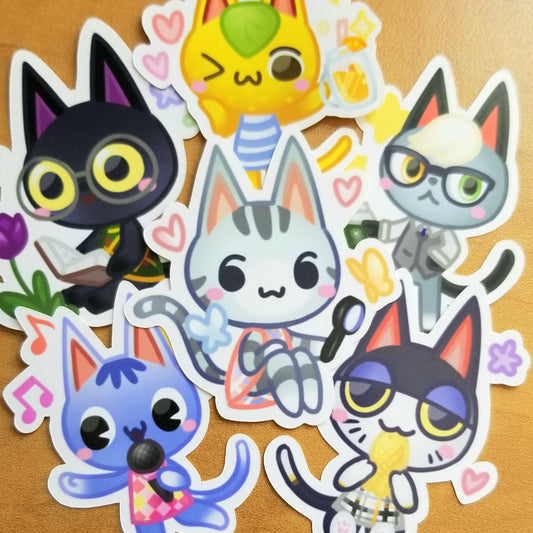 Animal Crossing New Horizons Cats | Lolly | Kiki | Raymond | Punchy | Rosie | Tangy | Glossy Die Cut Sticker Set