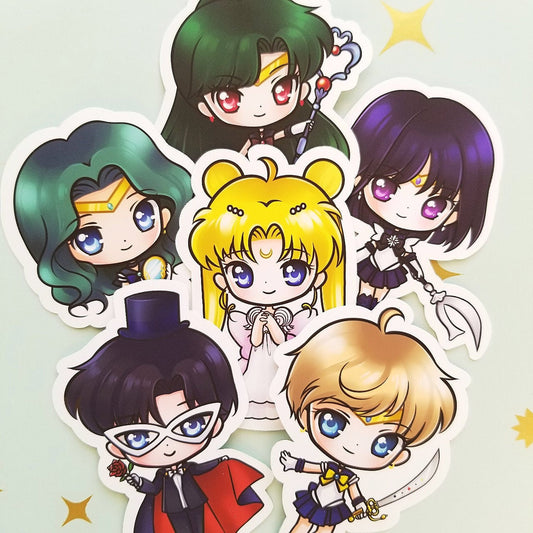 Sailor Moon Sticker Set | Princess Serenity | Tuxedo Mask | Neptune - Michiru | Uranus - Haruka | Pluto - Setsuna | Saturn - Hotaru