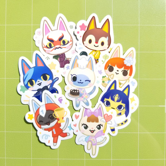 Animal Crossing New Horizons Cat| Merry | Rudy | Kabuki | Ankha | Felicity | Mitzi | Moe | Kid Cat | Glossy Die Cut Sticker Set