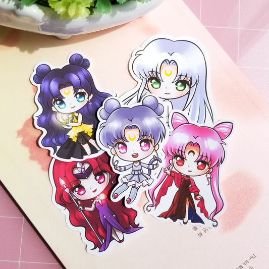 Sailor Moon Sticker Set | Luna | Artemis | Diana | Chibiusa/Black Lady | Queen Beryl