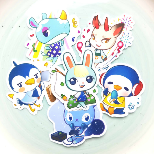 Animal Crossing New Horizons | Ione | Sasha | Shino | Chabwick | Ace | Azalea | Glossy Die Cut Sticker Set