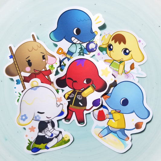 Animal Crossing New Horizons Elephant | Tia | Eloise | Cyd | Dizzy | Axel | Ellie | Glossy Die Cut Sticker Set