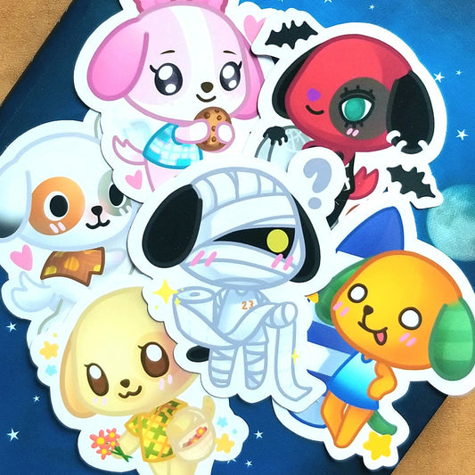 Animal Crossing New Horizons Dogs | Cherry | Lucky| Bones | Biskit | Cookie | Goldie | Glossy Die Cut Sticker Set