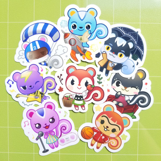 Animal Crossing New Horizons Squirrel | Poppy | Static | Peanut | Blaire | Tasha | Filbert | Hazel | Agent S | Glossy Die Cut Sticker Set